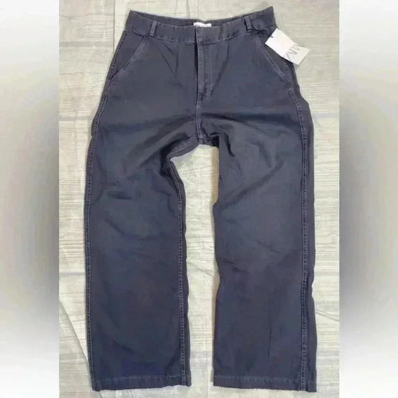 NEW ZARA slate Blue Gray Chino Pants Woman’s Size 8 Classic 100% Cotton EUR 40 - Picture 1 of 16